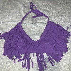 Purple fringe bathing suit top